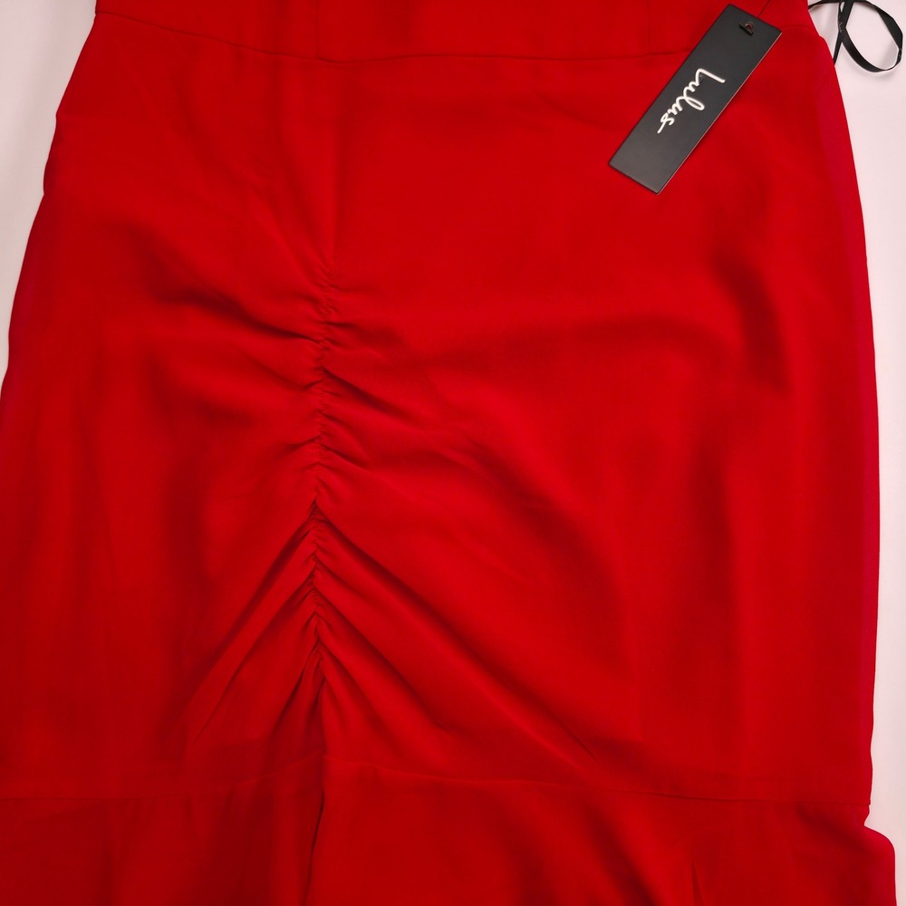 Lulus Maxi Dress Womens L Red Ruched High-Low Hem Square Neck Adjustable Straps‎ - Picture 14 of 16